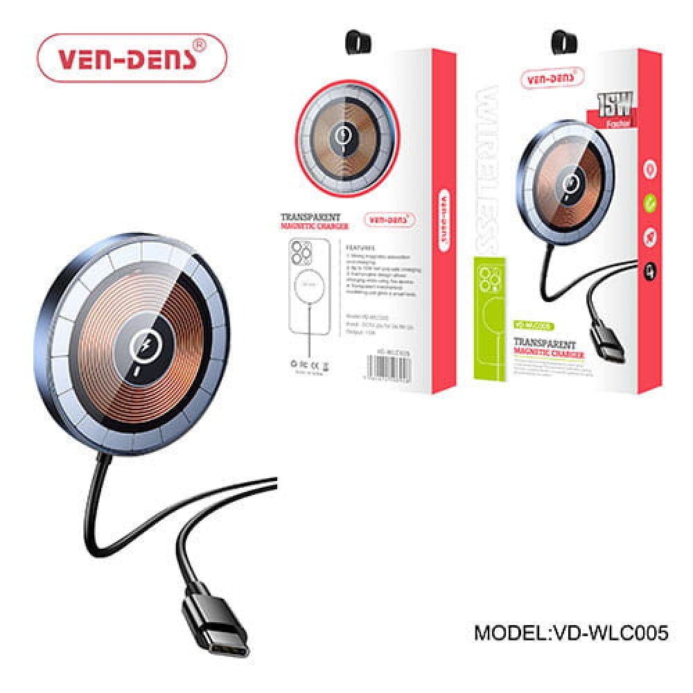 VEN-DENS 15W Transparent Magnetic Wireless Charger with Night Light (VD-WLC005)